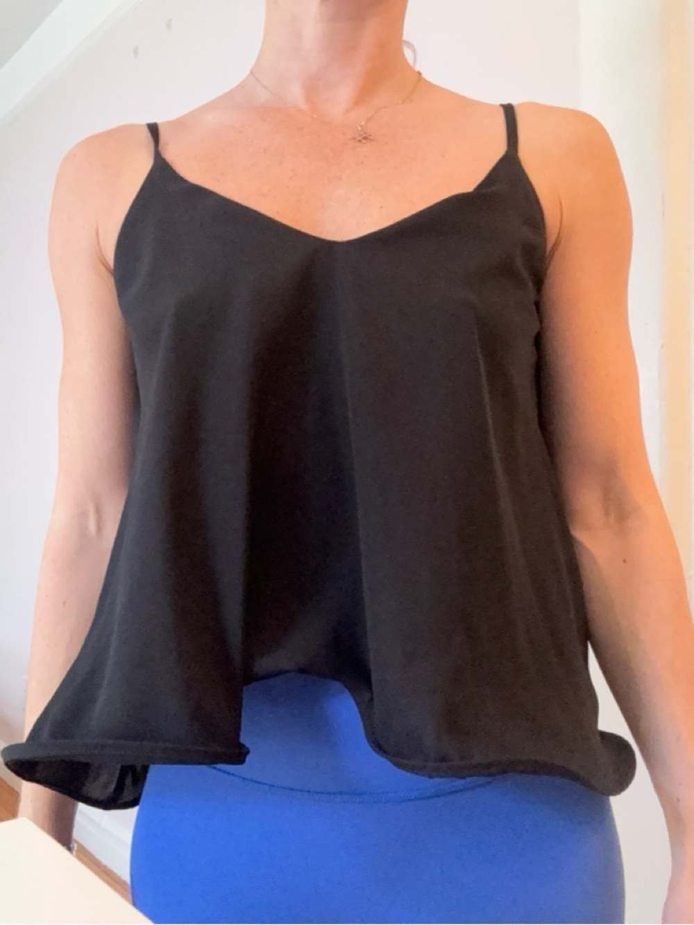 •Black Spaghetti-Strap Swing Cami Top•